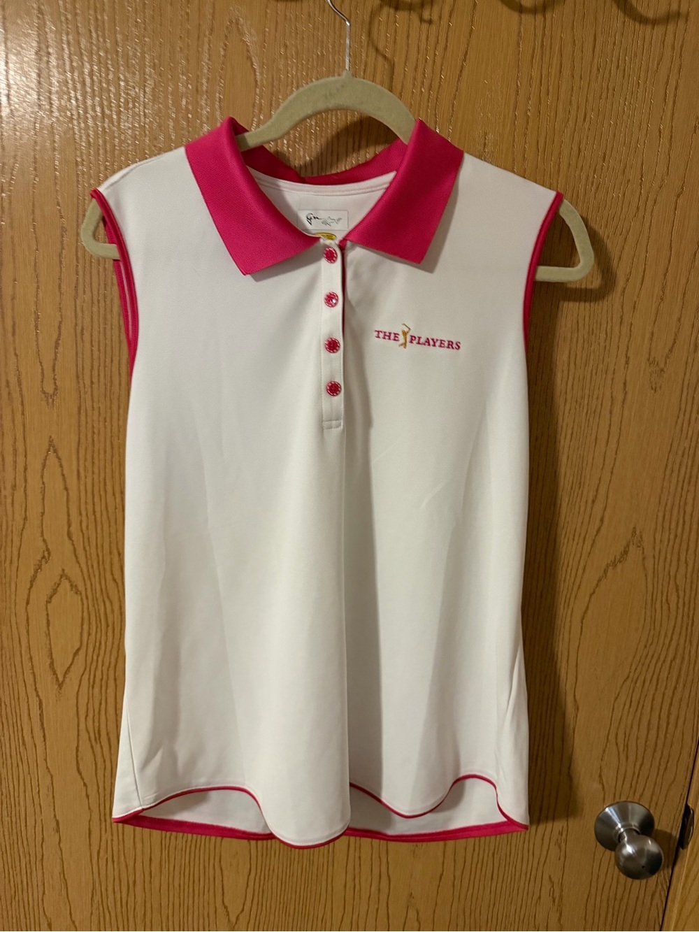 Sleeveless Polo Tank Top - White with Pink Trim